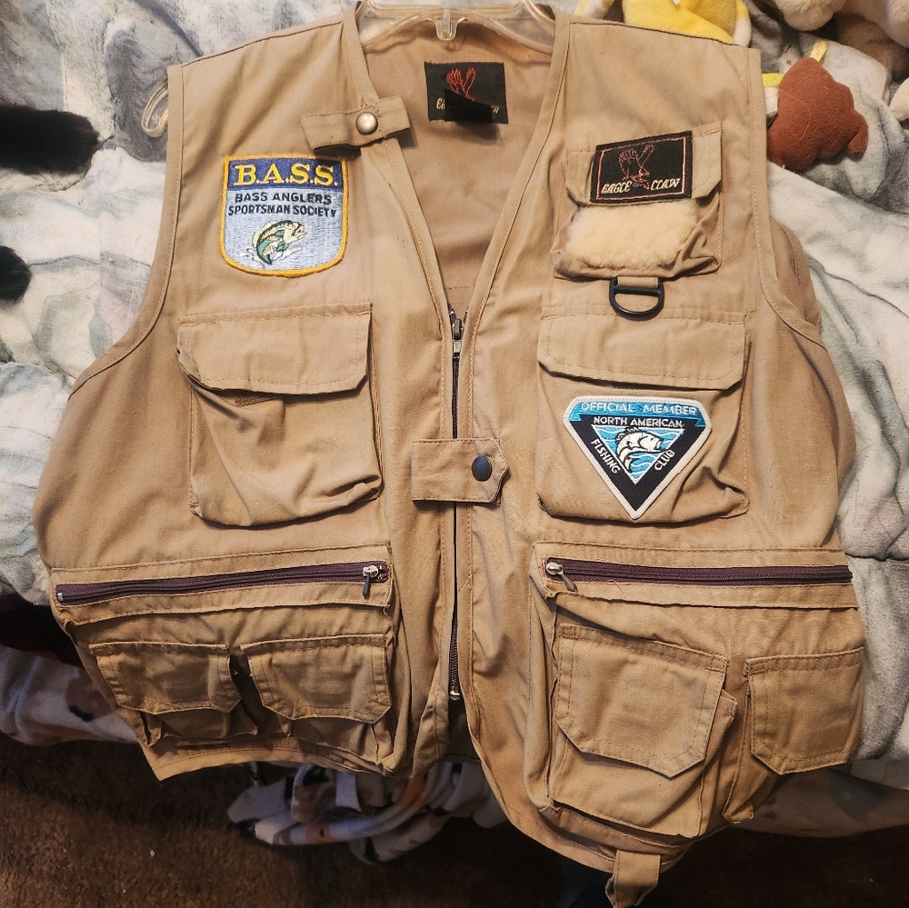 Tan Fishing Vest with Patches Size Med.